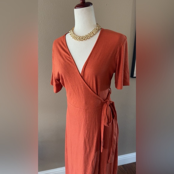 Wrap ribbed stretchy and soft midi dress medium - Picture 8 of 11
